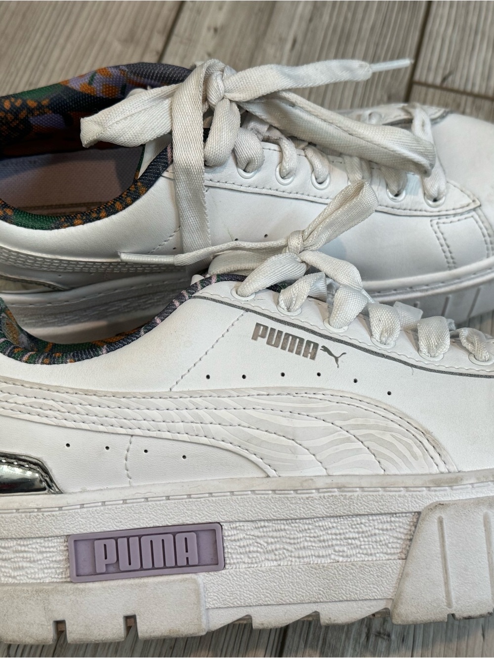 Puma White Platform Sneakers with Lavender Accent